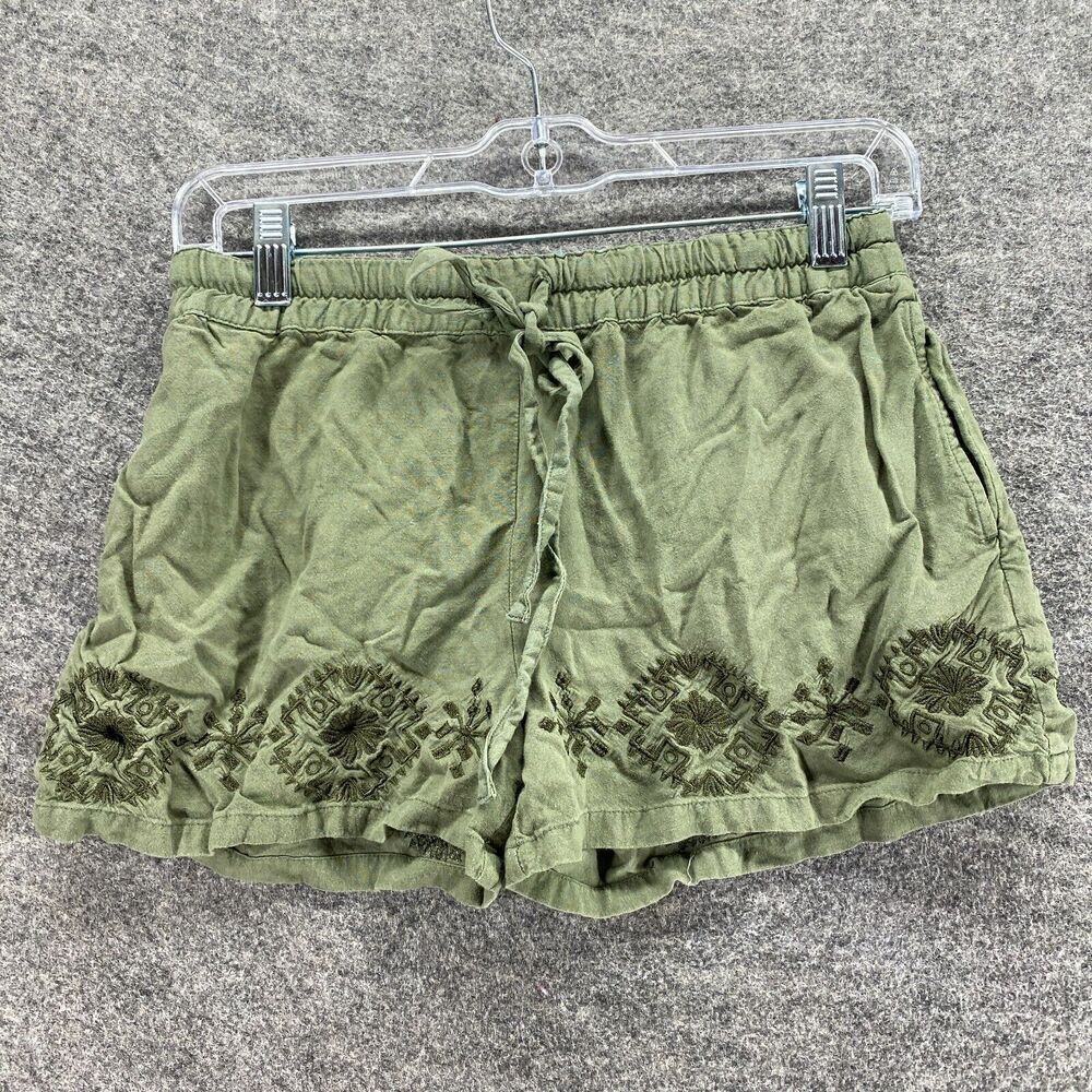 Matilda Jane Shorts Women XS Green Geometric Embroidered Mid Rise Drawstring